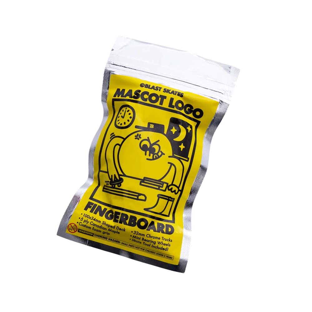 BLAST SKATES Fingerboard Komplettset Mascot Logo 34mm Gelb – Shaped Deck
