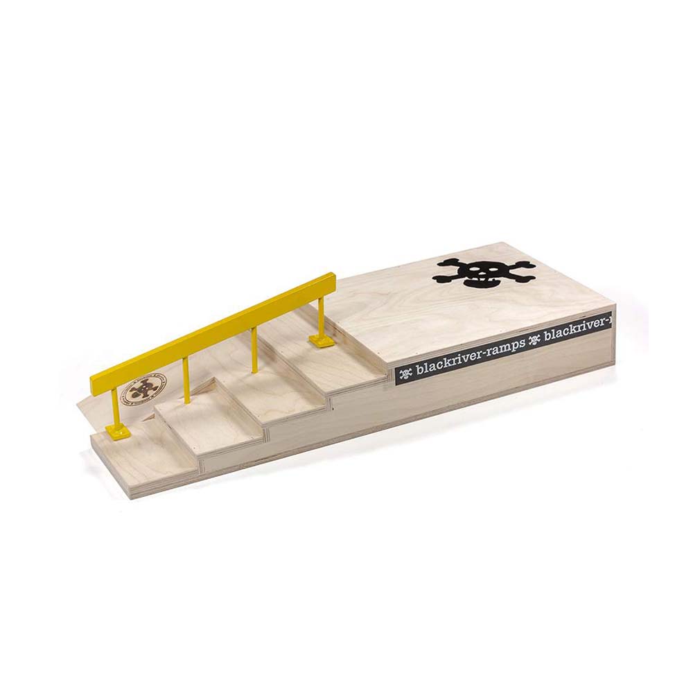 Blackriver Stairset mit eckiger gelber Rail – Fingerboard Holz-Treppenset