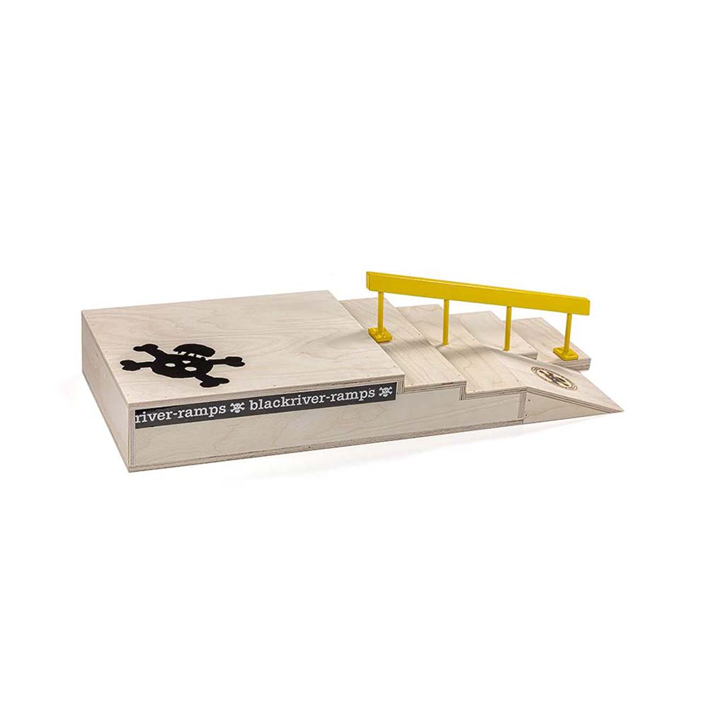 Blackriver Stairset mit eckiger gelber Rail – Fingerboard Holz-Treppenset