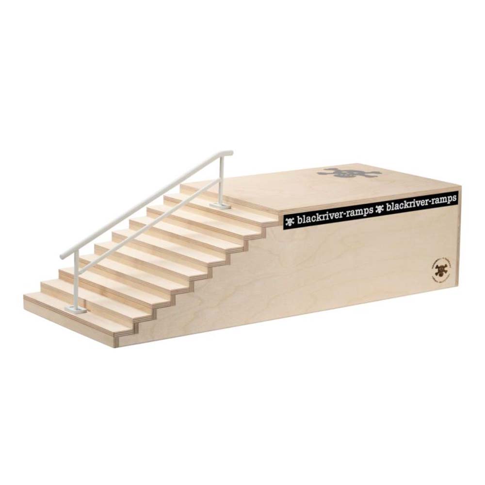 Blackriver 10-Stair mit runder weißer Handrail – Fingerboard Holz-Treppenset