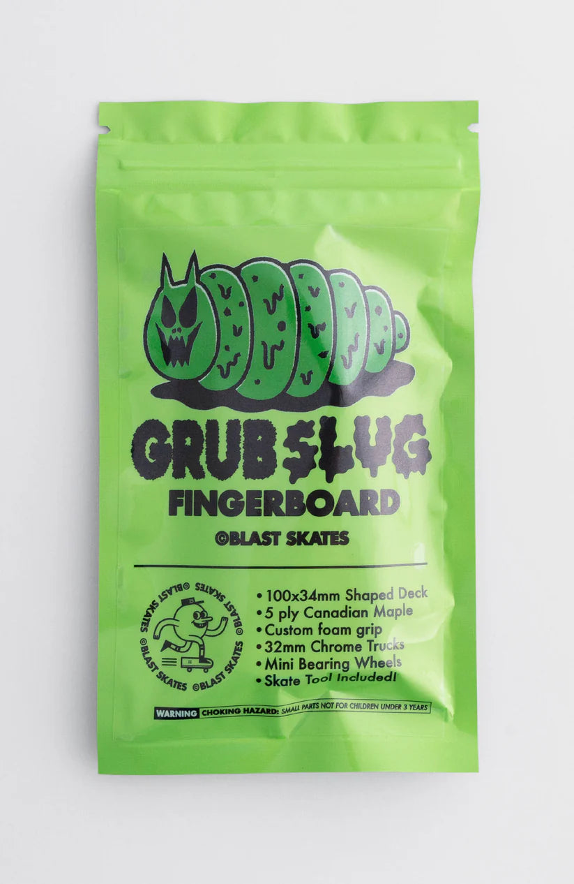BLAST SKATES Fingerboard Komplettset Grub Slug 34mm Weiß/Grün – Shaped Deck