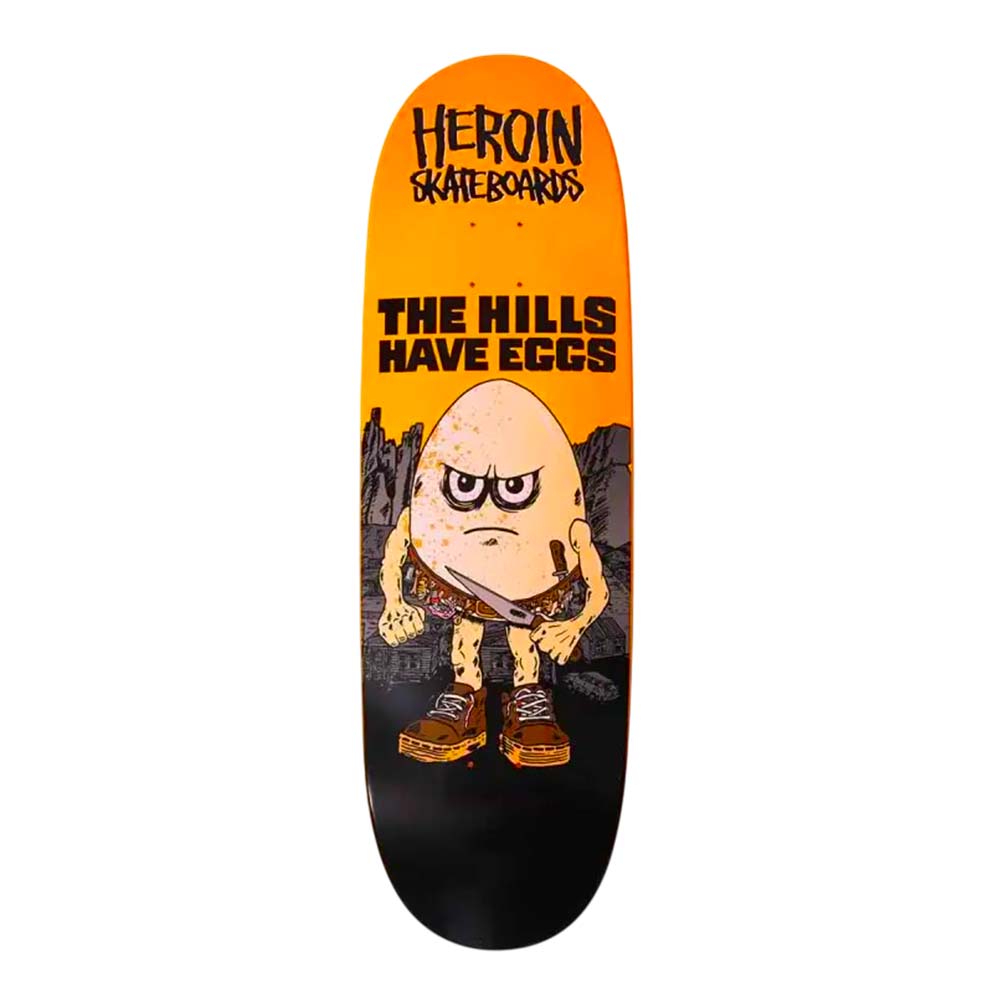 Heroin Skateboards The Hills Have Eggs Symmetrical Egg Skateboard Deck 9.5"