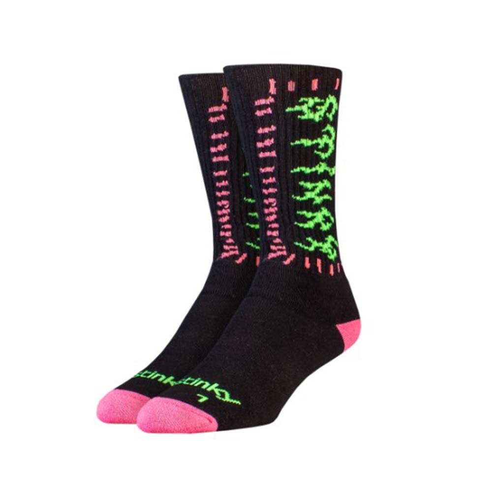 Stinky Socks - Family Net Skatesocken - Schwarz / Neon Grün / Pink